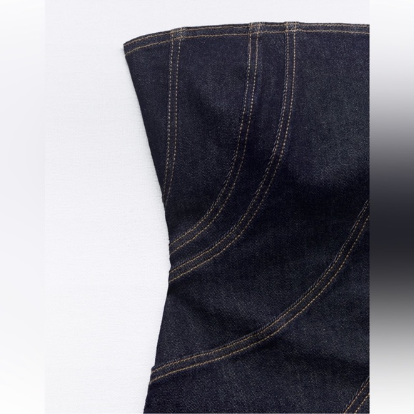 ZARA ZW TOPSTITCHED DENIM DRESS - Picture 5 of 6
